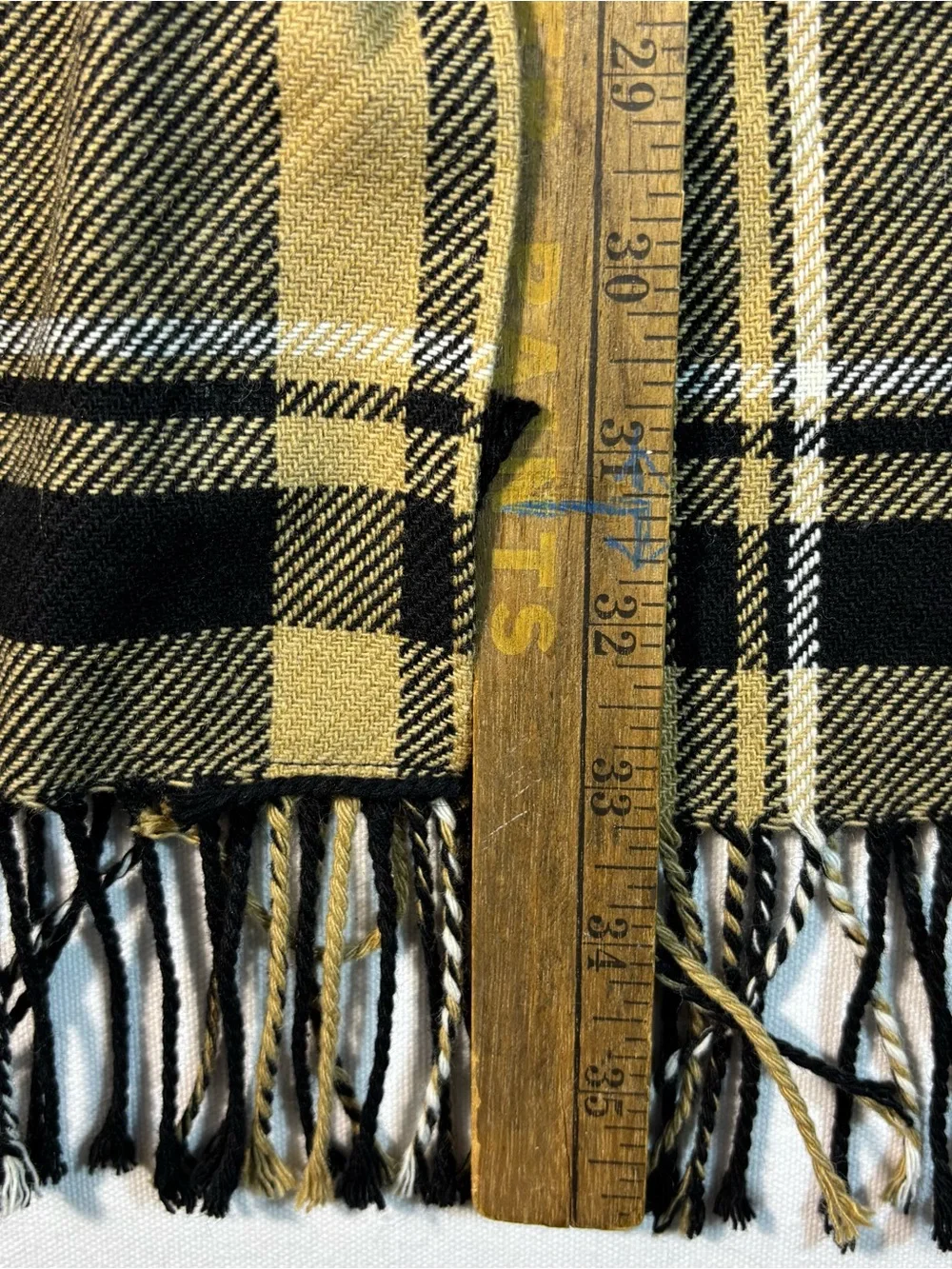 Requirements Women’s 14 Plaid Fringe Midi Skirt in Tan and Black